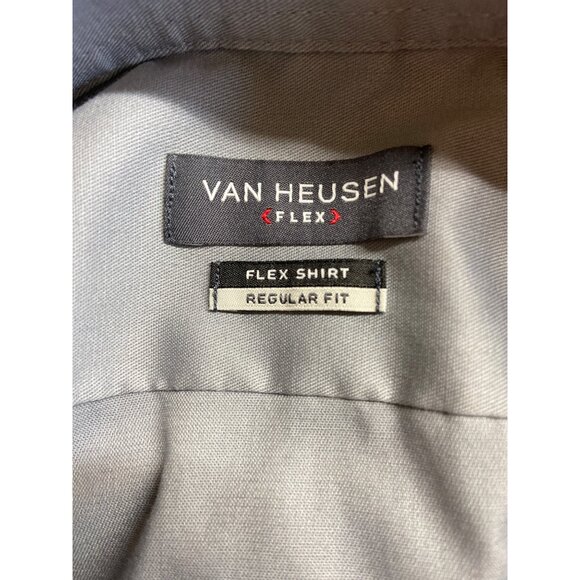 Van Heusen Flex Shirt 18 34/35 Gray Dress Button-Up Regular Fit Y2K Corpcore - Picture 3 of 7